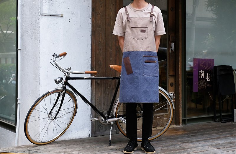 Stitching color distressed washed hairdressing apron - Aprons - Genuine Leather 