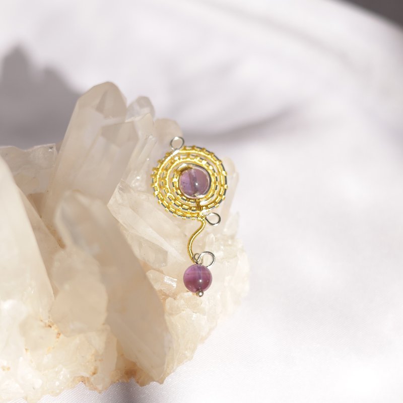Amethyst galaxy amethyst two-color thread metal braided pendant can be modified to develop the potential of earrings - Necklaces - Crystal Gold