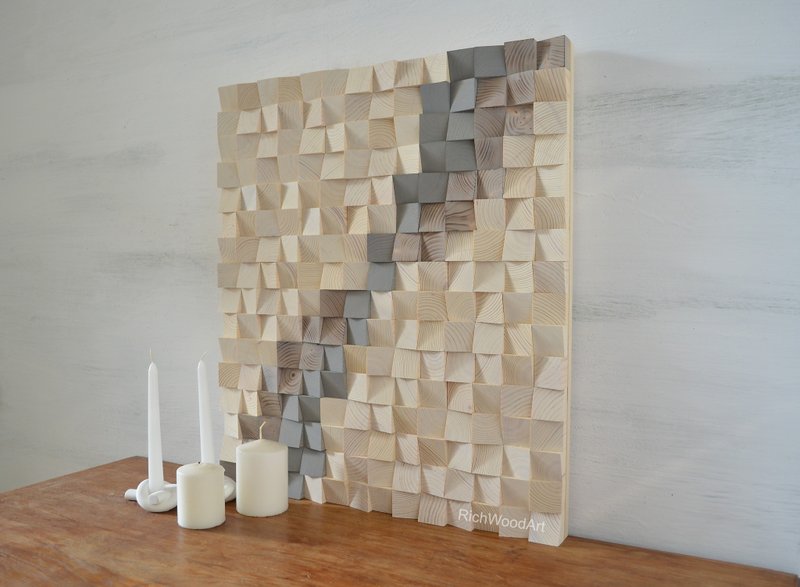 Fluidity - geometric abstract wood wall art in milky/off-white and grey shades - Wall Décor - Wood Gray