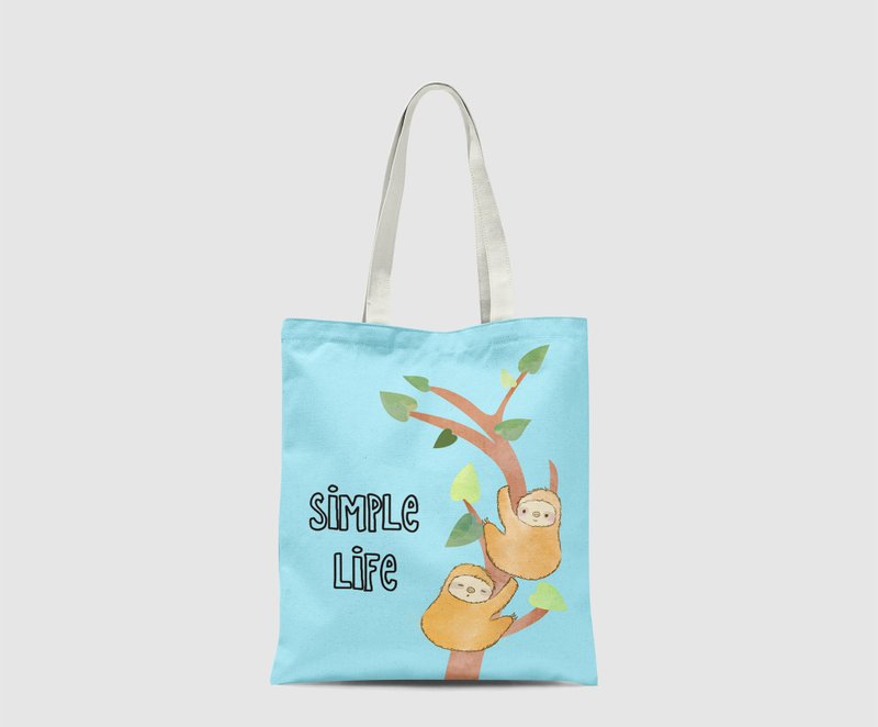 天藍 背景 樹懶 攀樹 Sloth 單肩 帆布袋 環保袋 購物 拉鏈 - 手提包/手提袋 - 其他材質 多色