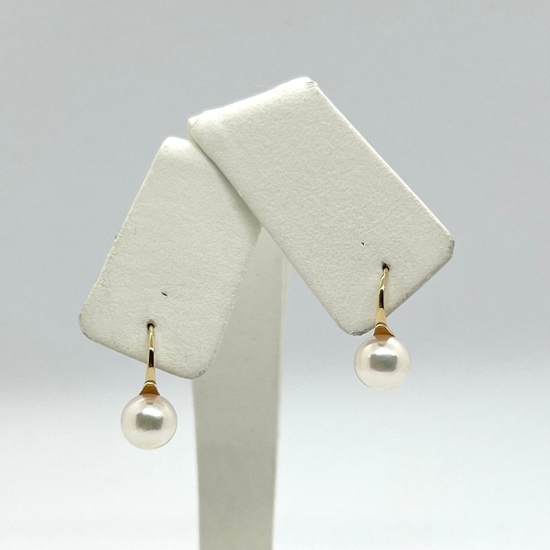 Made to Order K18YG Single Pearl Hook Earrings 8-8.5mm Akoya Pearl 18k Gold - ต่างหู - ไข่มุก สีทอง