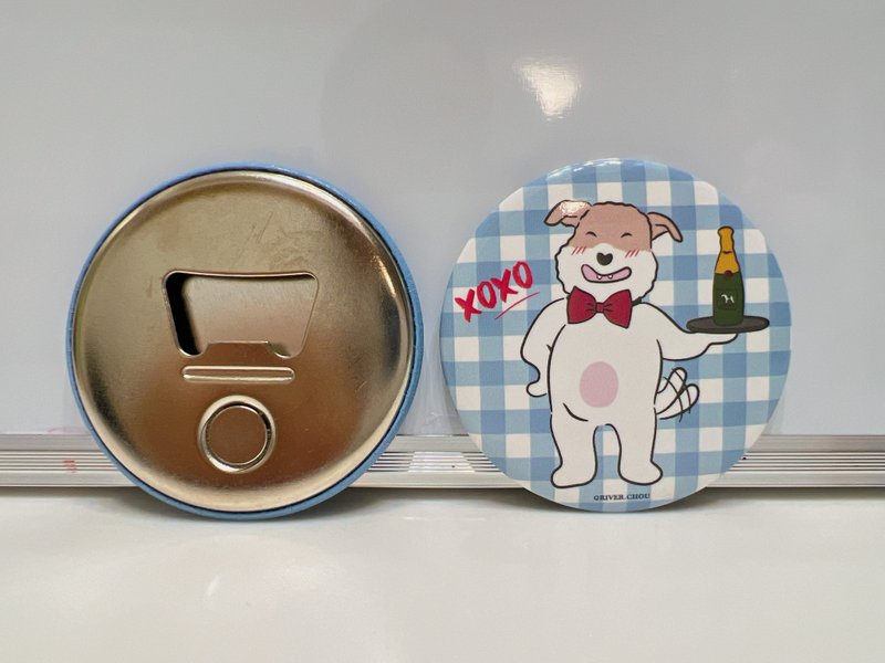 Wirefoxterrier Magnet Bottle Opener 58mm~XO (Blue Grid) - แม็กเน็ต - สแตนเลส สีน้ำเงิน