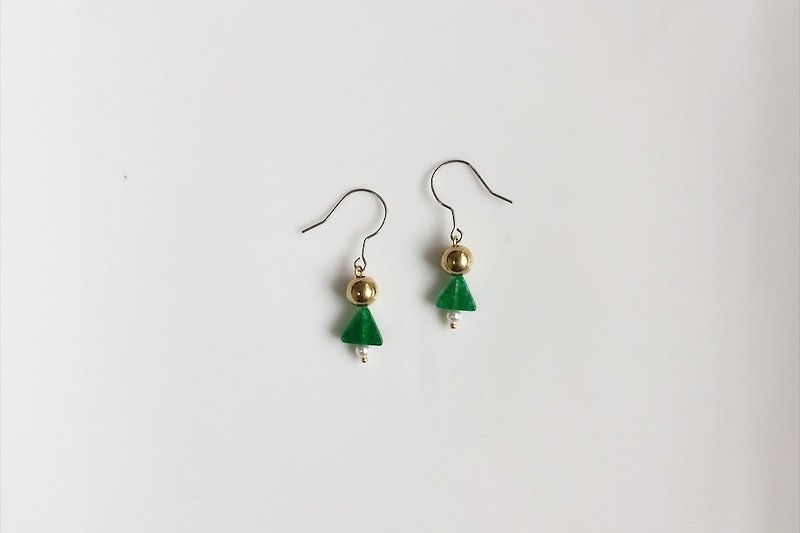 xmas tree brass earrings - Earrings & Clip-ons - Other Metals Green