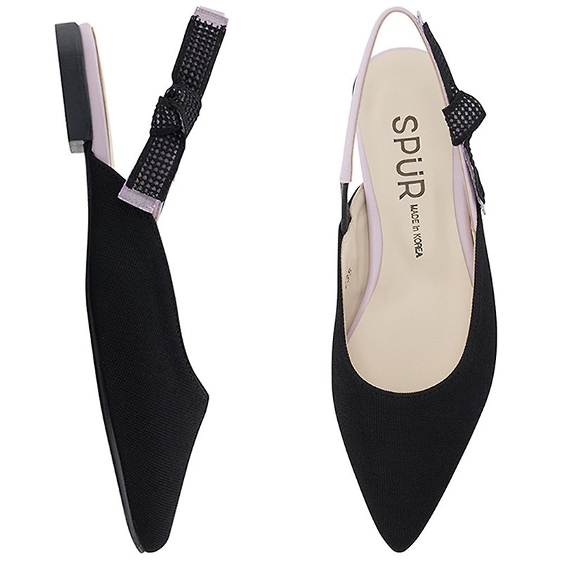 Pre-order – SPUR Lace ribbon slingback OS7057 BLACK - Sandals - Other Materials 