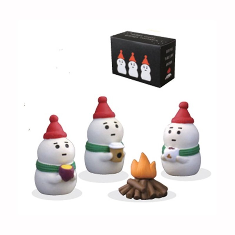 [Japan Decole] Christmas limited edition ornaments ★ outdoor campfire mini snowman trio - Items for Display - Other Materials White