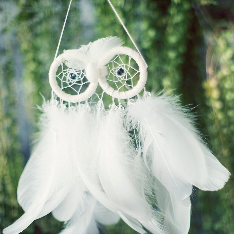 Owl Dream Catcher-Dreamy White Feathers-White Valentine's Day Gift - Items for Display - Other Materials White