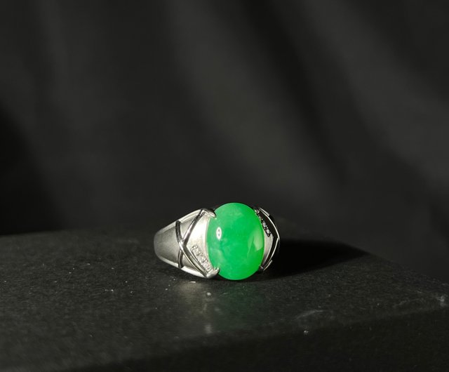 Men's Certified Black & Grey deals Jade Jadeite Ring 13