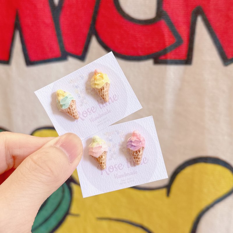 Hand-painted mini ice cream earrings - ต่างหู - ดินเหนียว หลากหลายสี