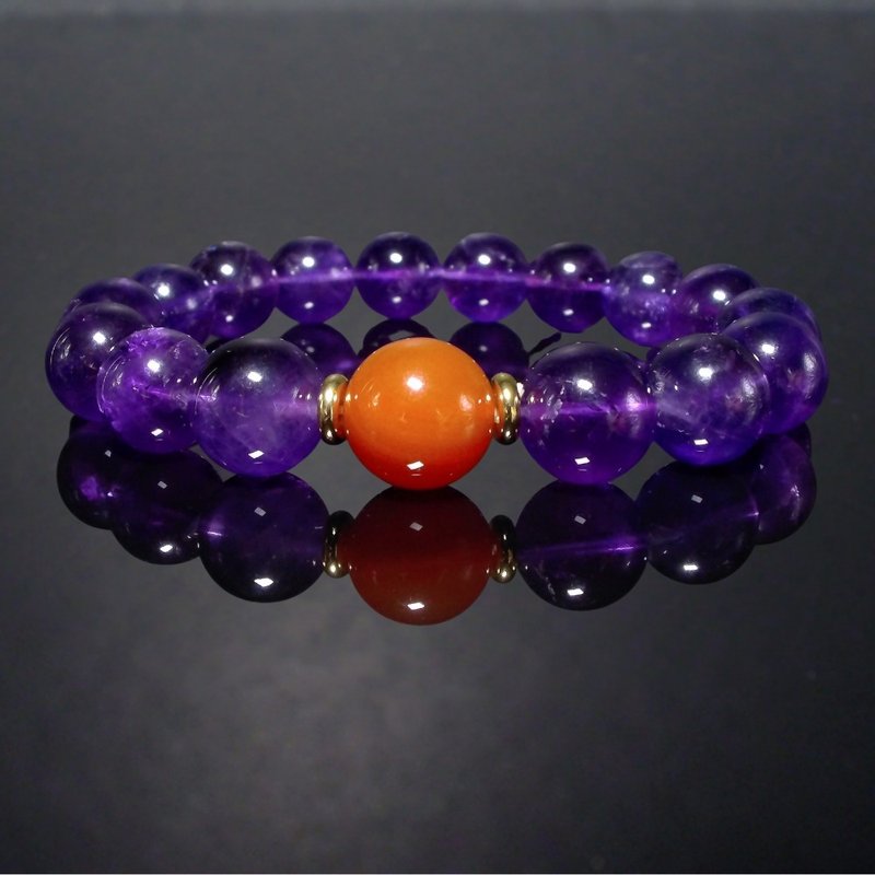 Southern Red Agate and Amethyst - Eminence & Benefactor Men's Bracelet QBR-00025 - สร้อยข้อมือ - คริสตัล 