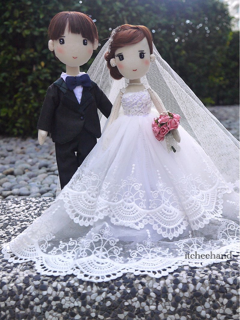 Customized  Wedding Couple (Ballgown Dress) - Stuffed Dolls & Figurines - Cotton & Hemp White