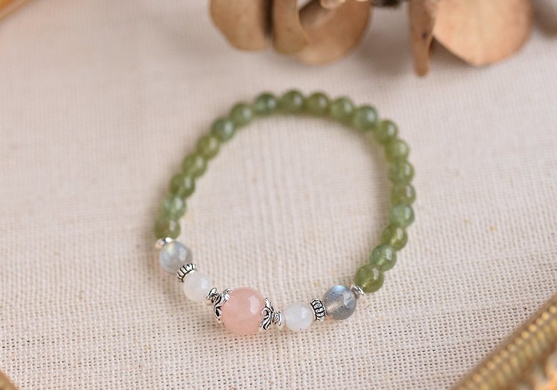Green Stone+ Stone+ Labradorite + Morganite Sterling Silver Bracelet - Bracelets - Crystal Green