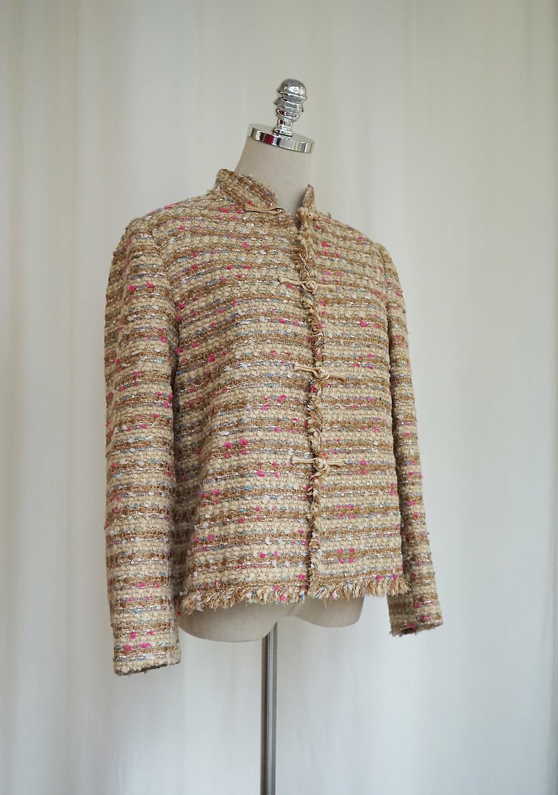 Tweed Tang Jacket (Beige/ Multi) - เสื้อสูท/เสื้อคลุมยาว - ผ้าฝ้าย/ผ้าลินิน สึชมพู