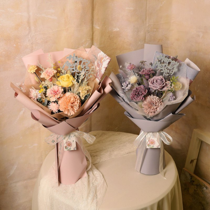 【優雅油畫風】母親節 永生康乃馨花束永生花 乾燥花 / 共4款 - 乾燥花/永生花 - 植物．花 多色