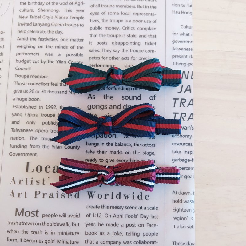 Horizontal striped bow paint hairpin 3 colors - Hair Accessories - Other Materials Multicolor