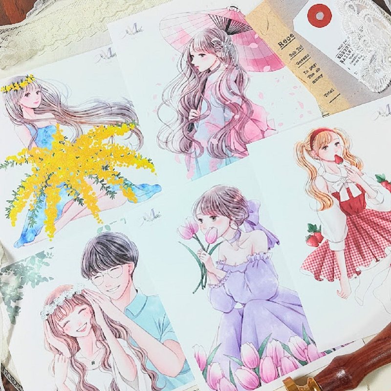 シール  ステッカー セット おしゃれ  女の子 セット コラージュ素材 コラージュ 人物 紙もの 七色の海  大きめ コラージュシール - 貼紙 - 紙 