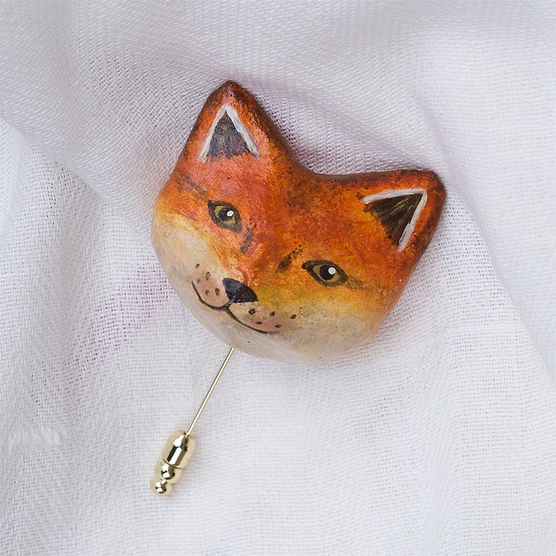 Fox brooch / animal heart pin - เข็มกลัด - กระดาษ สีส้ม