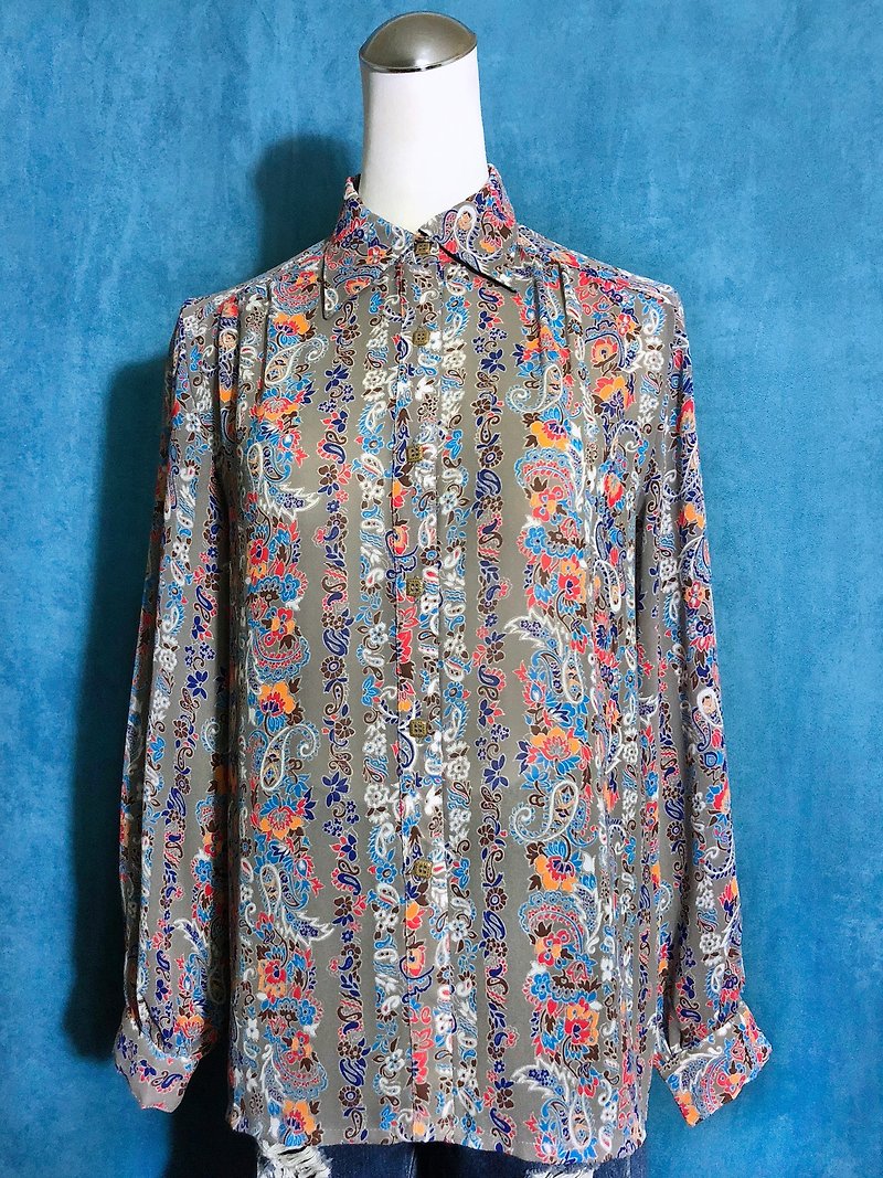 Ping pong vintage [vintage shirt / amoeba chiffon long-sleeved vintage shirt] bring back VINTAGE - Women's Shirts - Polyester Multicolor