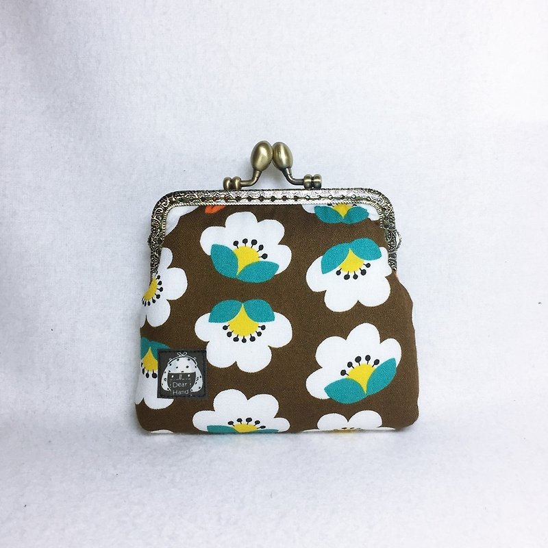 Golden bag+flower tea+ - กระเป๋าใส่เหรียญ - ผ้าฝ้าย/ผ้าลินิน สีนำ้ตาล