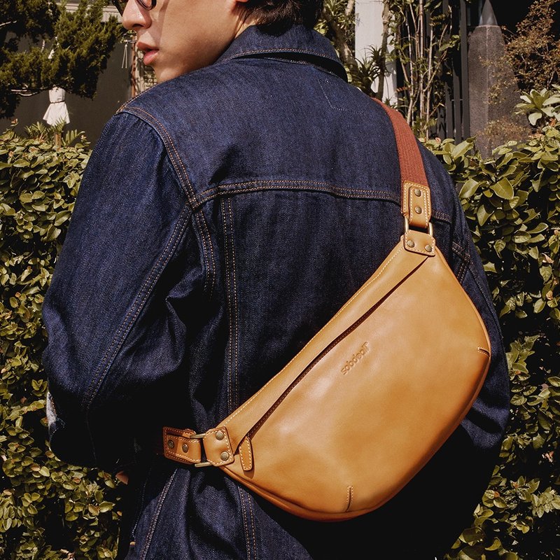 [SOBDEALL] Vegetable-tanned cowhide-half-moon waist bag - กระเป๋าแมสเซนเจอร์ - หนังแท้ หลากหลายสี