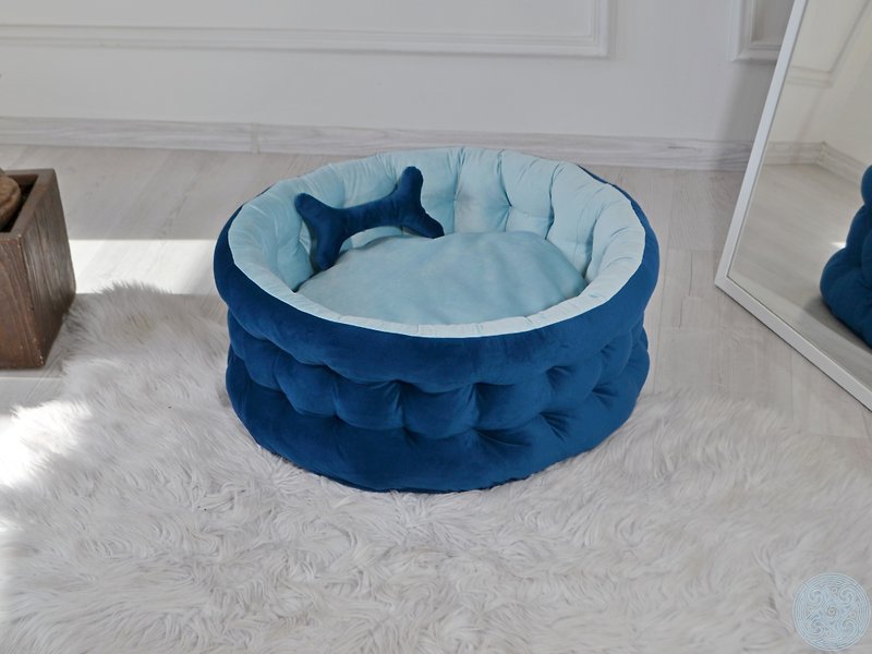 Antianxiety snuggle bed for dogs dark blue, washable - 寵物床墊/床褥 - 其他人造纖維 藍色
