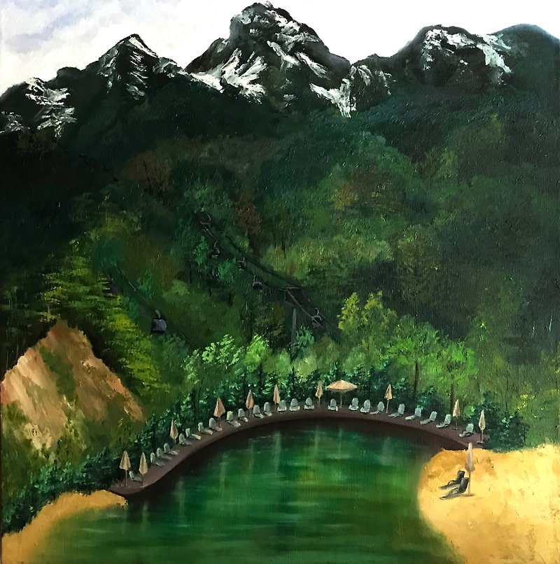Mountain oil painting, Original landscape oil art on canvas, Living room decor - ตกแต่งผนัง - วัสดุอื่นๆ หลากหลายสี