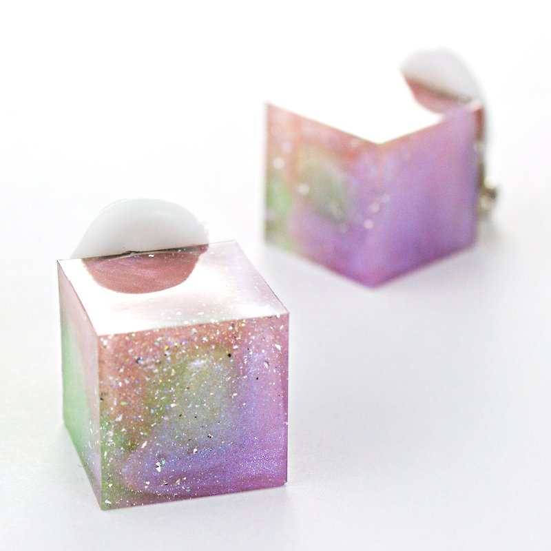 Cube earrings (buds) - Earrings & Clip-ons - Other Materials Pink