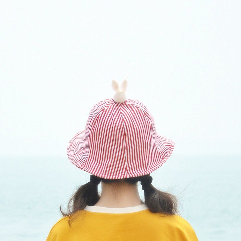 Fresh and lovely striped wool felt hat cotton sun hat small rabbit hand-made gifts - หมวก - ผ้าฝ้าย/ผ้าลินิน สีแดง