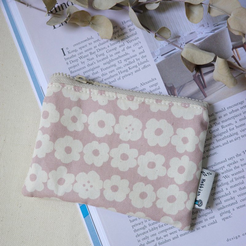 Pink Flower Row Station - Coin Purse | Haibai Handmade - กระเป๋าใส่เหรียญ - ผ้าฝ้าย/ผ้าลินิน สึชมพู