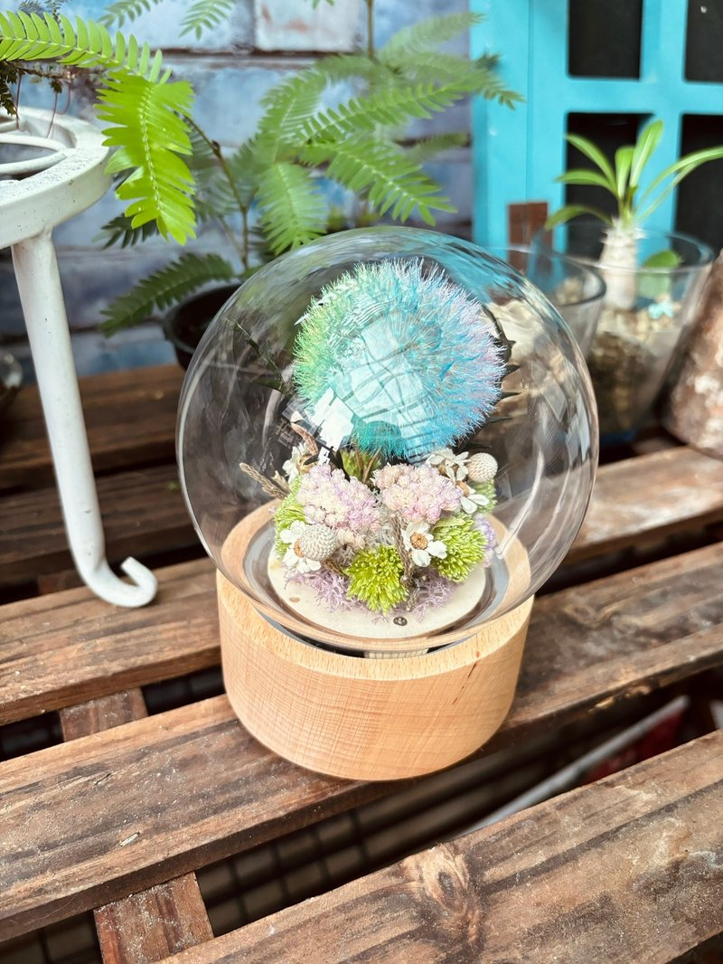 Colorful Dandelion Waltz Music Box Glass Log Flower Cup Preserved Flower Rotating Music Box - ของวางตกแต่ง - พืช/ดอกไม้ 