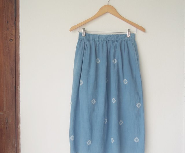 Indigo dot cotton skirt / with lining and pockets - Shop linnil Skirts -  Pinkoi