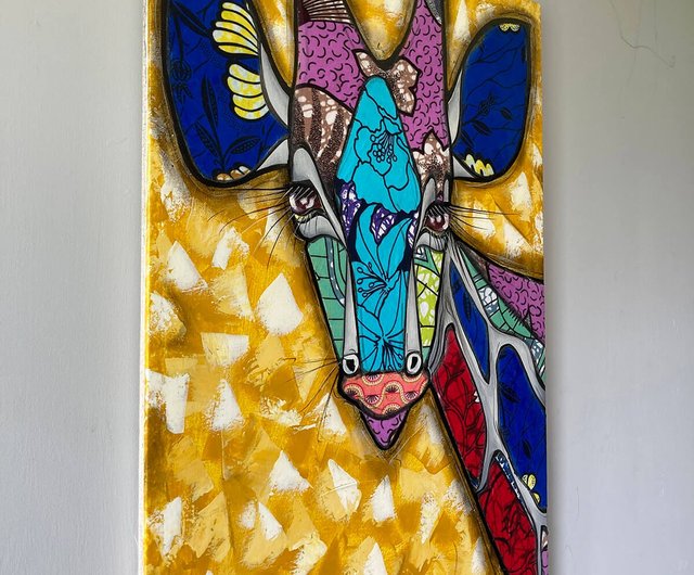 U667 キテンゲキリン】空輸で台湾に運ばれたアフリカ美術/60x40cm