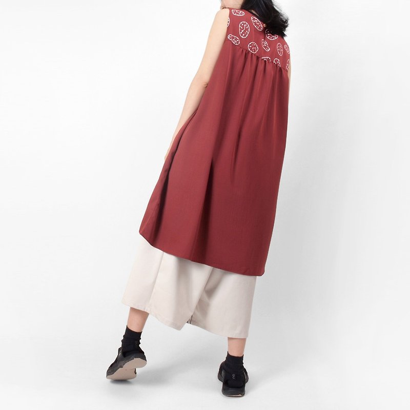Time before printing short short wrinkled vest dress - temperament wine red - One Piece Dresses - Other Materials Red