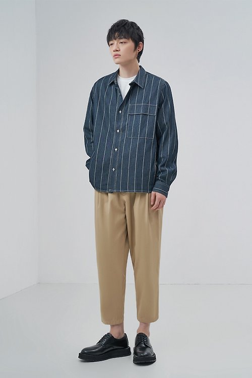 2021 autumn/winter striped denim shirt jacket for men's Japanese