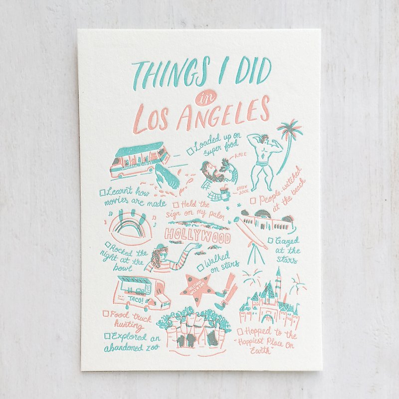 Things I Did in Los Angeles Letterpress Postcard - 卡片/明信片 - 紙 