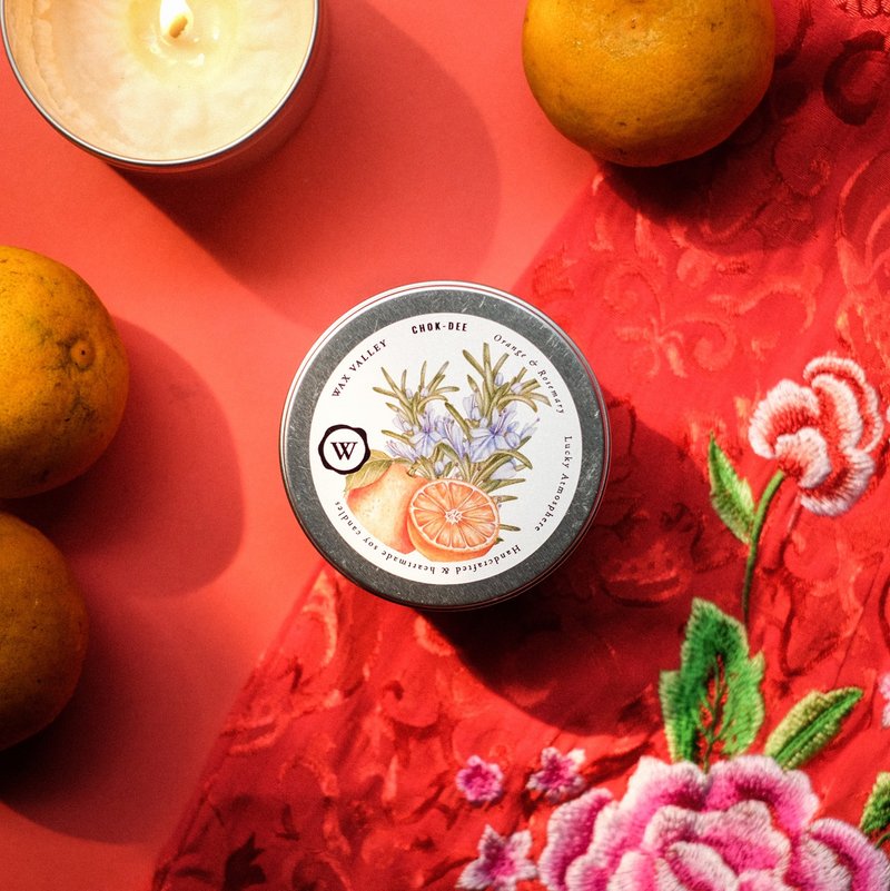 Soy Candle Chok-Dee Blend Portable Tin - Orange & Rosemary - 香氛蠟燭/燭台 - 其他材質 銀色