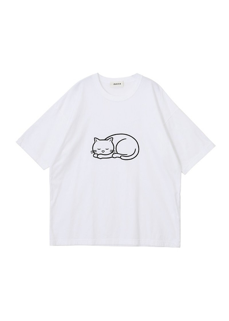 ZUCCa × Noritake SLEEP CAT TEE - 女 T 恤 - 棉．麻 白色
