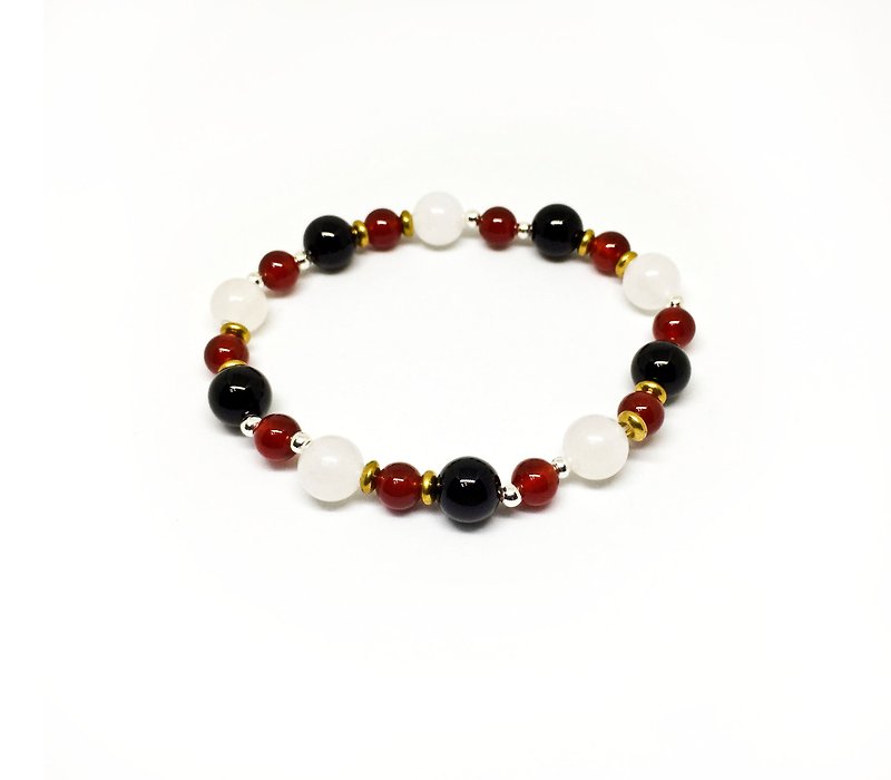 New Year's luck net quiet guardian natural stone obsidian red chalcedony moonstone 925 sterling silver bead Bronze - Bracelets - Gemstone Black