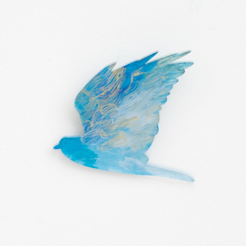 絵のブローチ【鳥】 - 胸針 - 壓克力 藍色