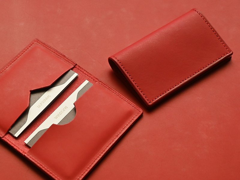 Leather Card Case ( Custom Name ) - Joy Red - Card Holders & Cases - Genuine Leather Red