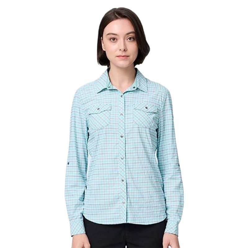 【Wildland 荒野】彈性抗UV格紋長袖功能襯衫 0B21201-110 冰河藍 - 女襯衫 - 聚酯纖維 藍色