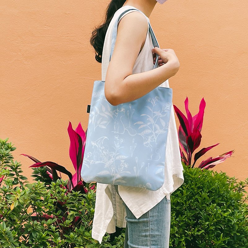 Waterproof hand-painted print tote bag / water blue / 27X33cm - Handbags & Totes - Waterproof Material Blue