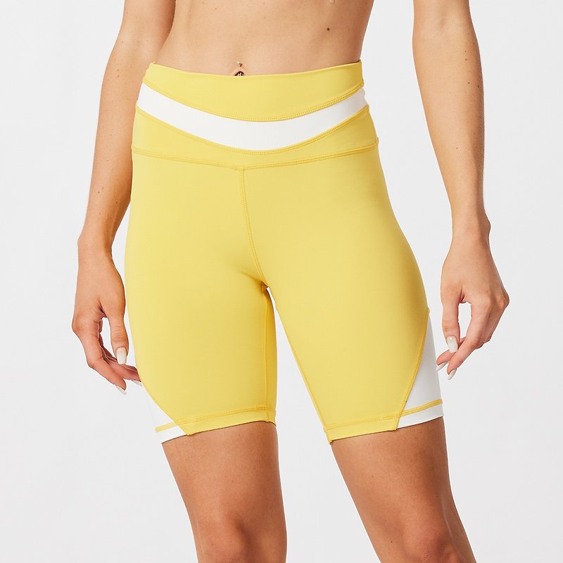 SILVERWIND拼色系列高腰收腹專業跑步健身騎行瑜伽運動四分褲 - 運動褲/緊身褲 - 環保材質 黃色