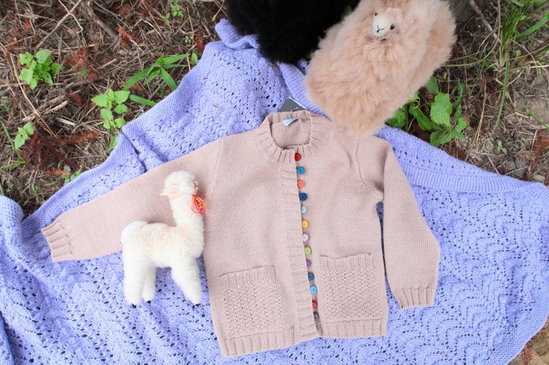 [Lollipop] Peru handmade 100% baby alpaca girls knitted jacket - เสื้อโค้ด - ขนแกะ สีกากี