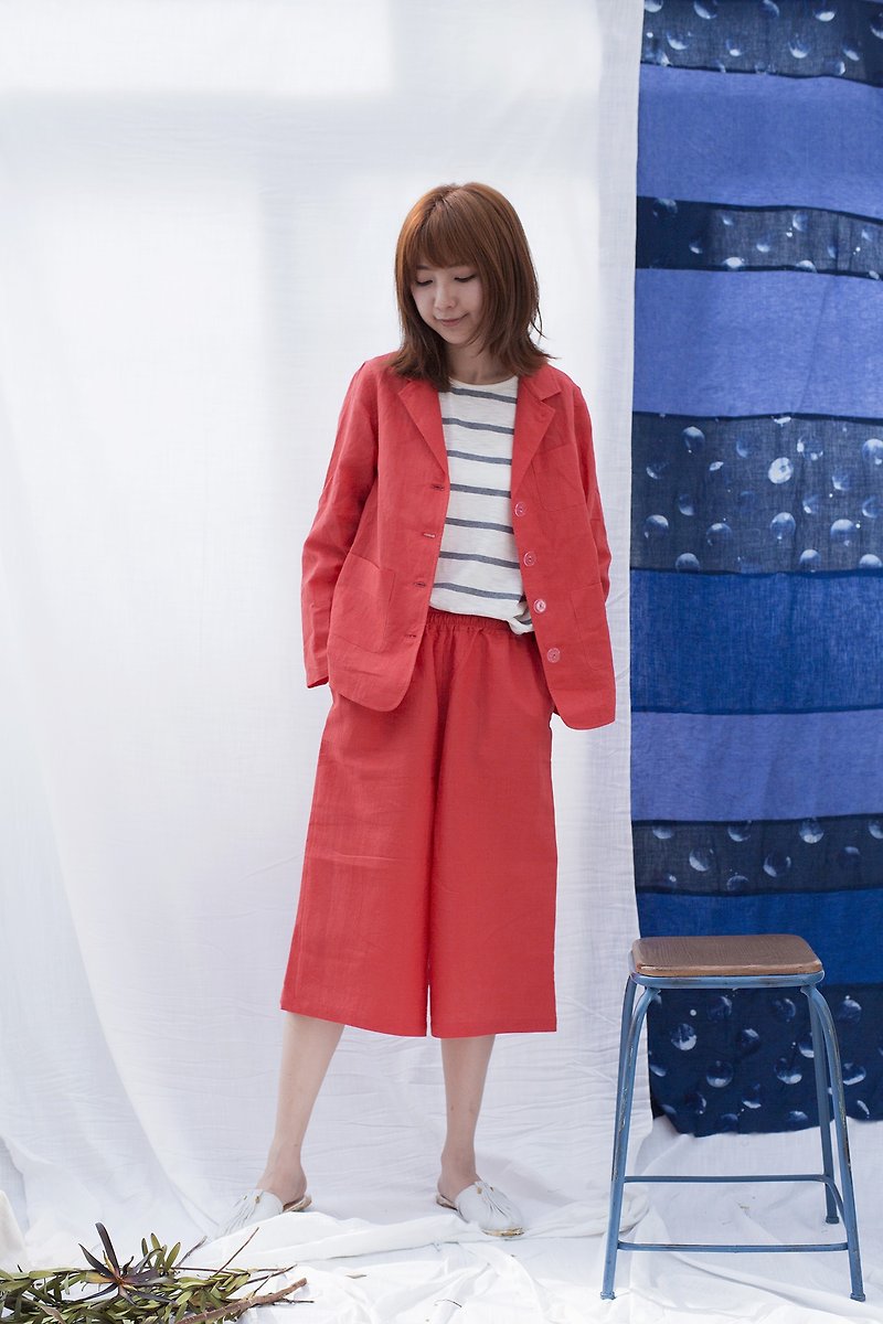Loose linen suit tooling jacket multicolor fete original - เสื้อผู้หญิง - ผ้าฝ้าย/ผ้าลินิน สีแดง