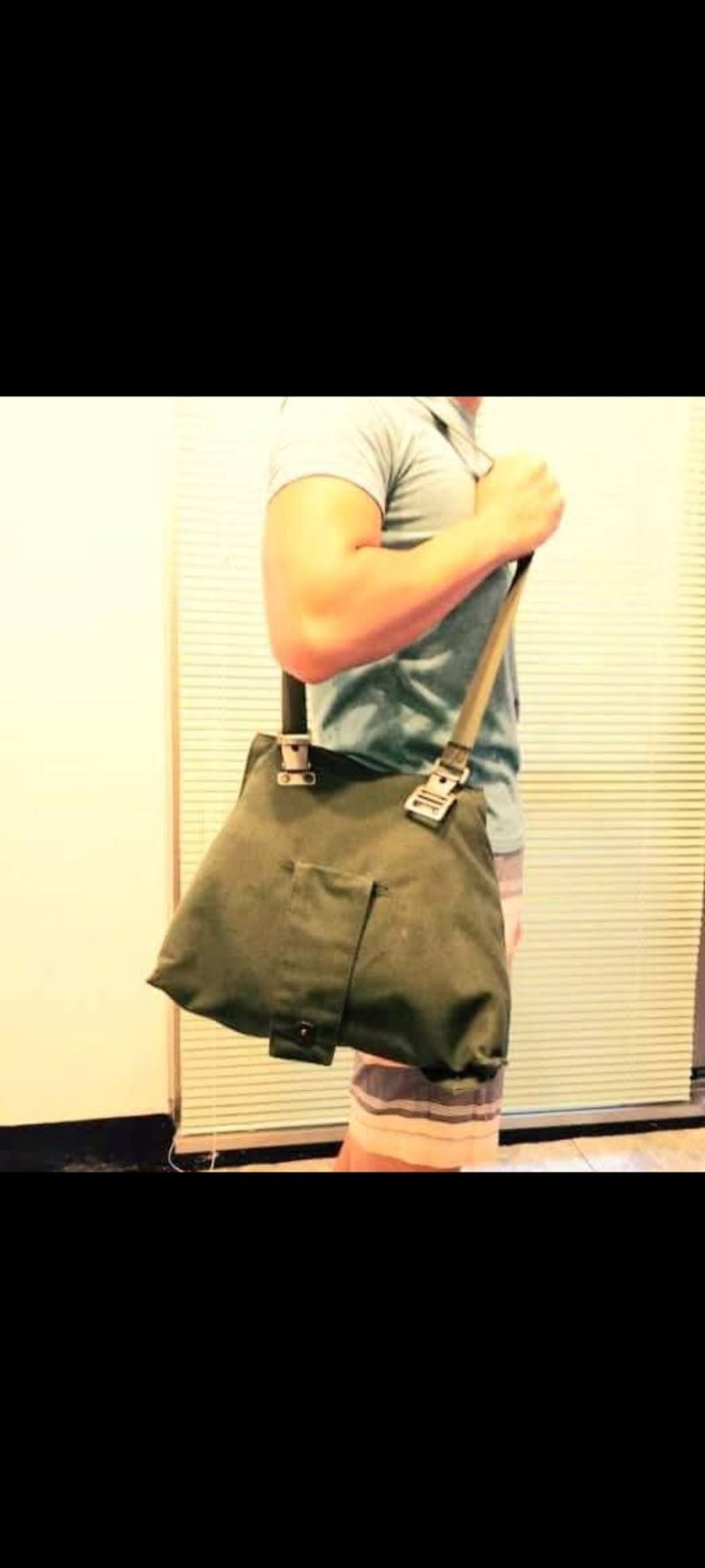 NOS 1970's 瑞典公發 側開式 厚版帆布 軍用肩背包 - 側背包/斜背包 - 其他材質 綠色