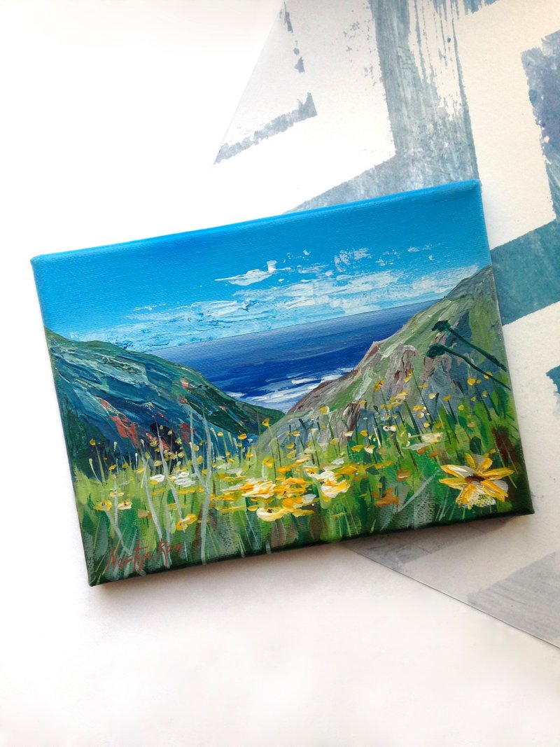 The ocean landscape. La Jolla landscape. Seascape painting. - 海報/掛畫/掛布 - 棉．麻 藍色