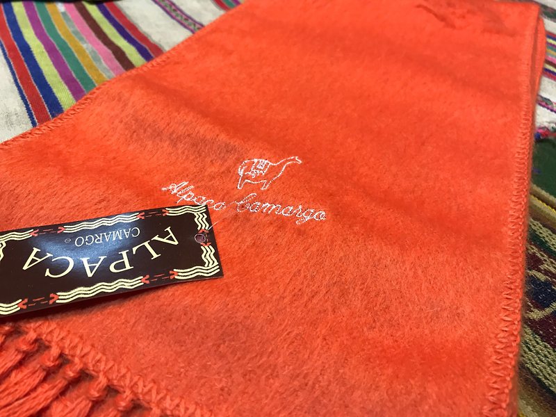 Alpaca wool hand-brushed scarf-orange - ผ้าพันคอ - ขนแกะ สีส้ม