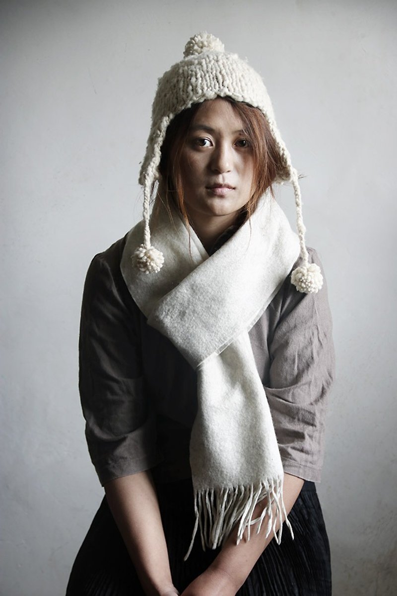 White Yak Wool Felt Scarf - Knit Scarves & Wraps - Other Materials White