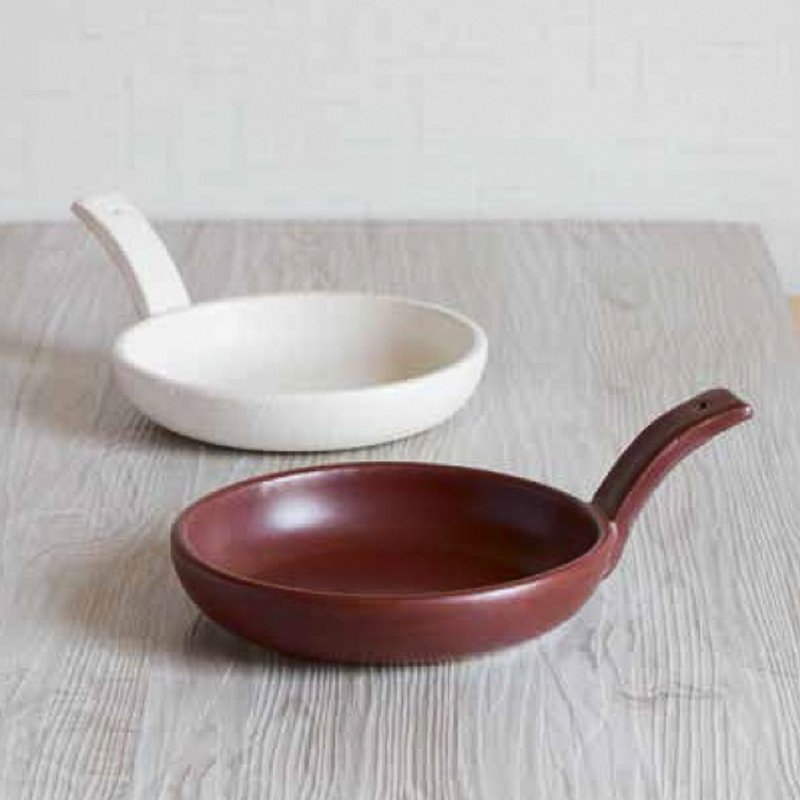 TOJIKI TONYA Vancous delectable heat-resistant single handle frying pan (two colors) - เครื่องครัว - ดินเผา ขาว