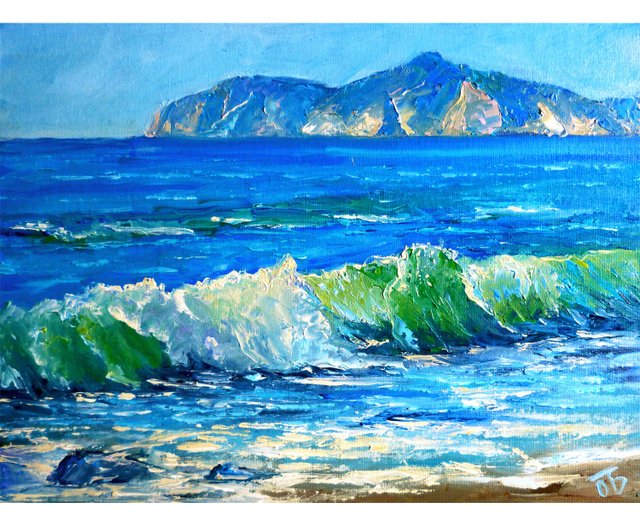 キャンバスに描かれた海の風景画、オリジナルの壁画、海の波の絵